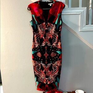 New York‎ & Company Red and Black Paisley Midi Dress